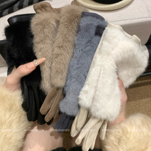 多戴法德绒手套女士冬季毛绒加厚骑车保暖防寒千金感可触屏手套女