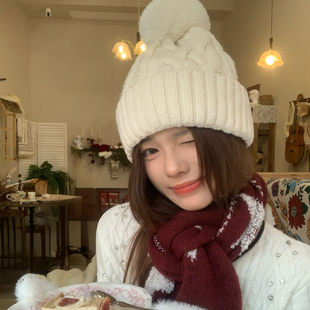 麻花粗针织帽子女款冬季保暖加厚套头毛线帽女冬天护耳包头冷帽女