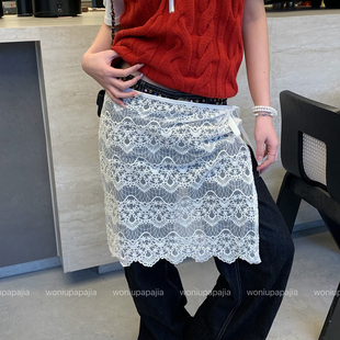 2026正流行白色系带蕾丝屁帘女下摆半身裙高级感叠穿网纱一片式裙