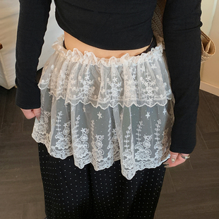 2026春正流行蕾丝屁帘女叠穿高级感半身裙配牛仔裤鲨鱼裤百搭裙帘