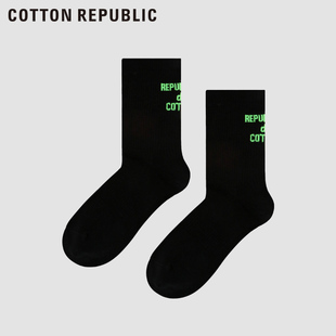 Cotton Republic/棉花共和国情侣款棉质休闲字母提花女士中筒袜