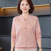 妈妈秋装 纯棉上衣打底外穿毛衫 国风T恤上衣小衫 中老年人女新中式