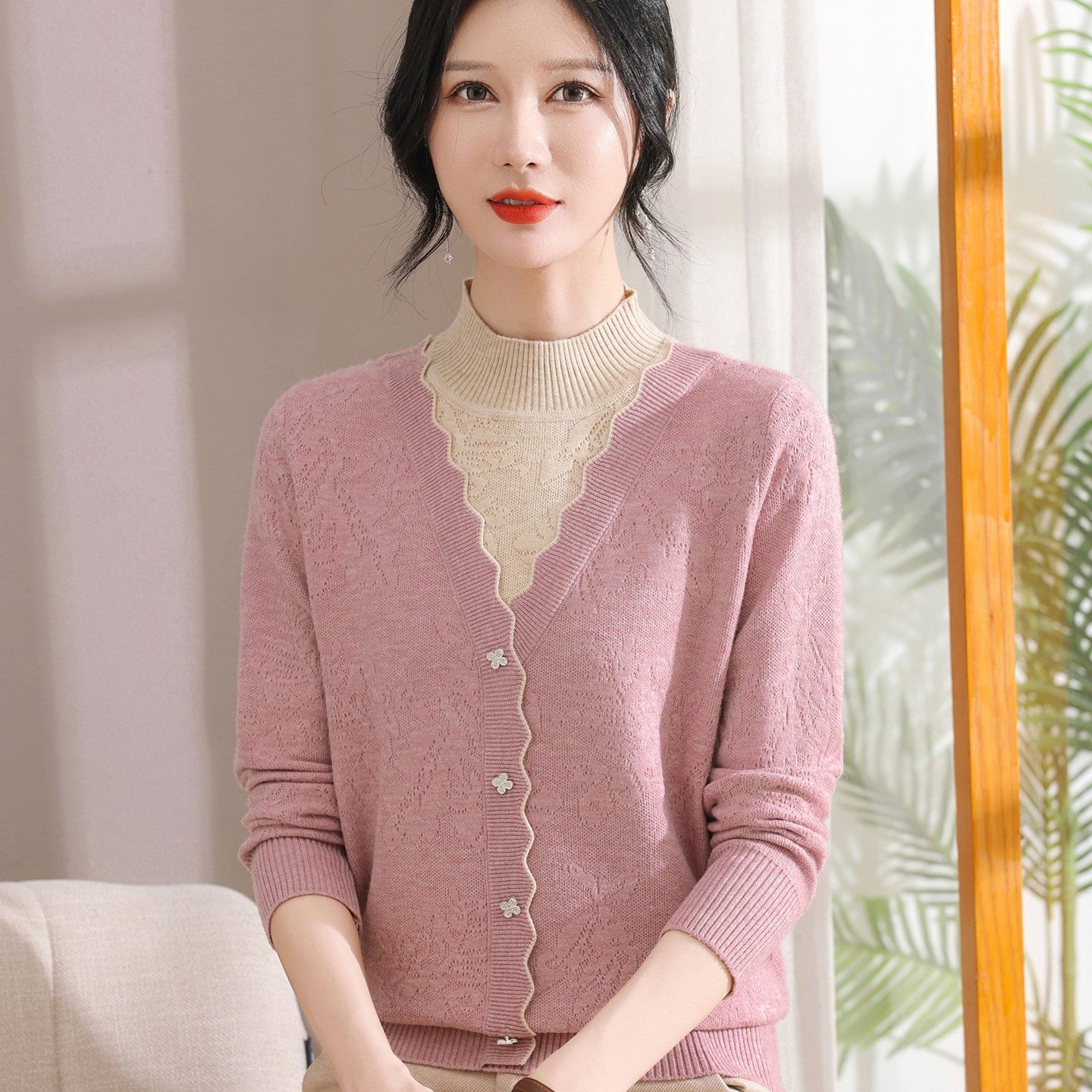 洋气妈妈新款秋装长袖假两件毛衣针织打底衫中老年女秋冬保暖内搭,女装/女士精品,中老年女装,淘宝优惠券,粉丝福利购,淘宝优惠卷