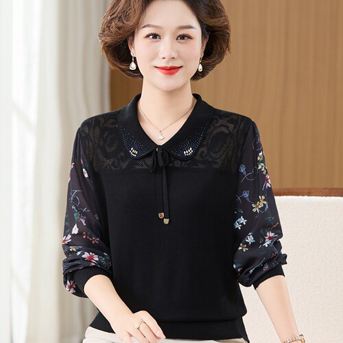 妈妈长袖T恤中年女秋装衬衣小衫