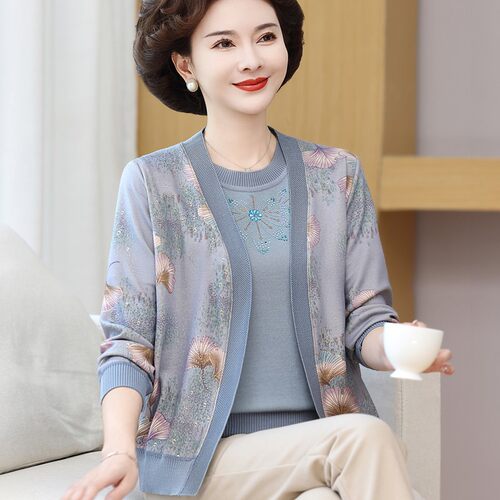 赋妤妈妈装冰丝T恤春秋薄外套