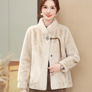 国风洋气短款 皮毛一体大衣妈妈装 高贵水貂羊绒外套 冬装 中老年女装