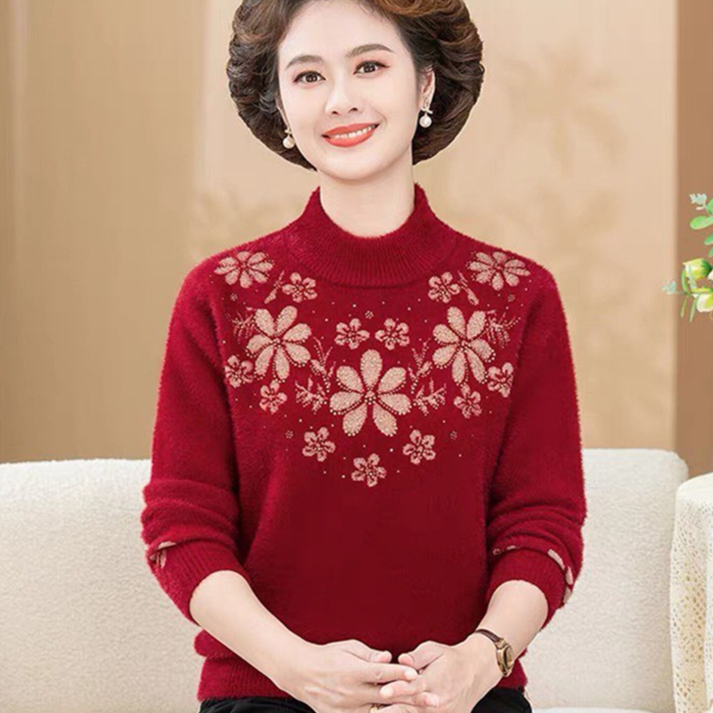 赋妤洋气妈妈冬装水貂绒毛衣