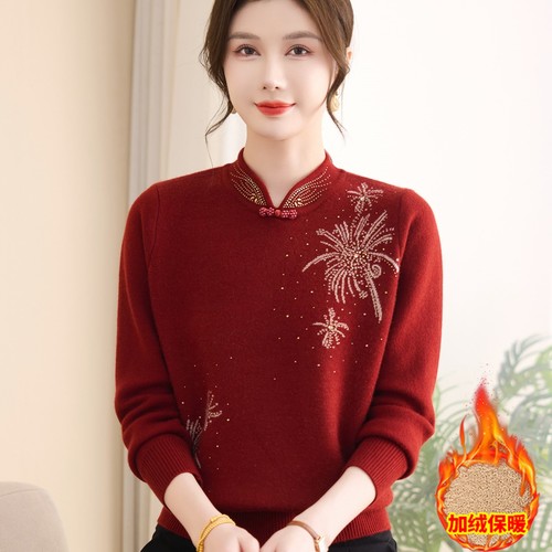 赋妤妈妈冬装加绒厚毛衣
