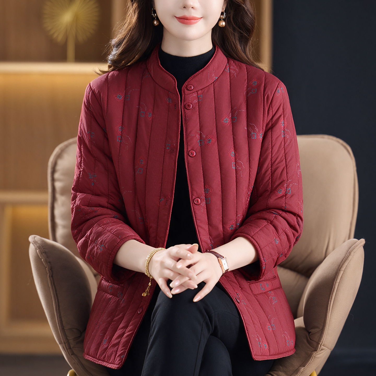 中老年人羽绒棉服内胆女士秋冬加棉外套中年妈妈冬装轻薄显瘦棉衣
