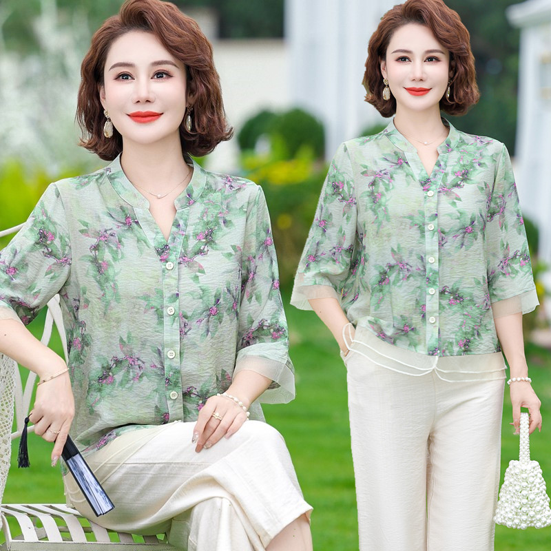 洋气妈妈夏装棉麻短袖套装