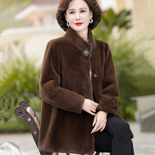 中老年人女冬装毛呢羊绒大衣洋气阔太太水貂毛外套妈妈装皮草上衣