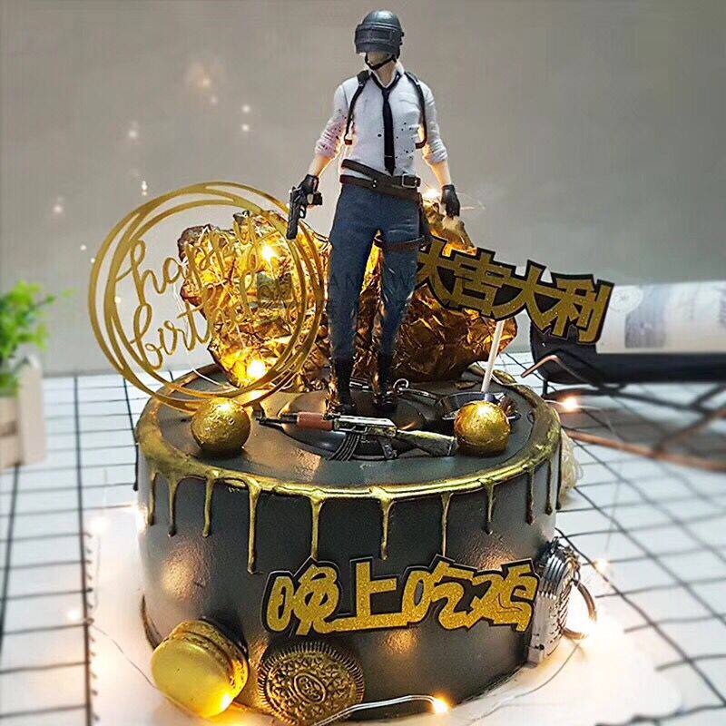 绝地求生大吉大利今晚吃鸡生日蛋糕装饰树烘焙摆件亚克力插牌插旗