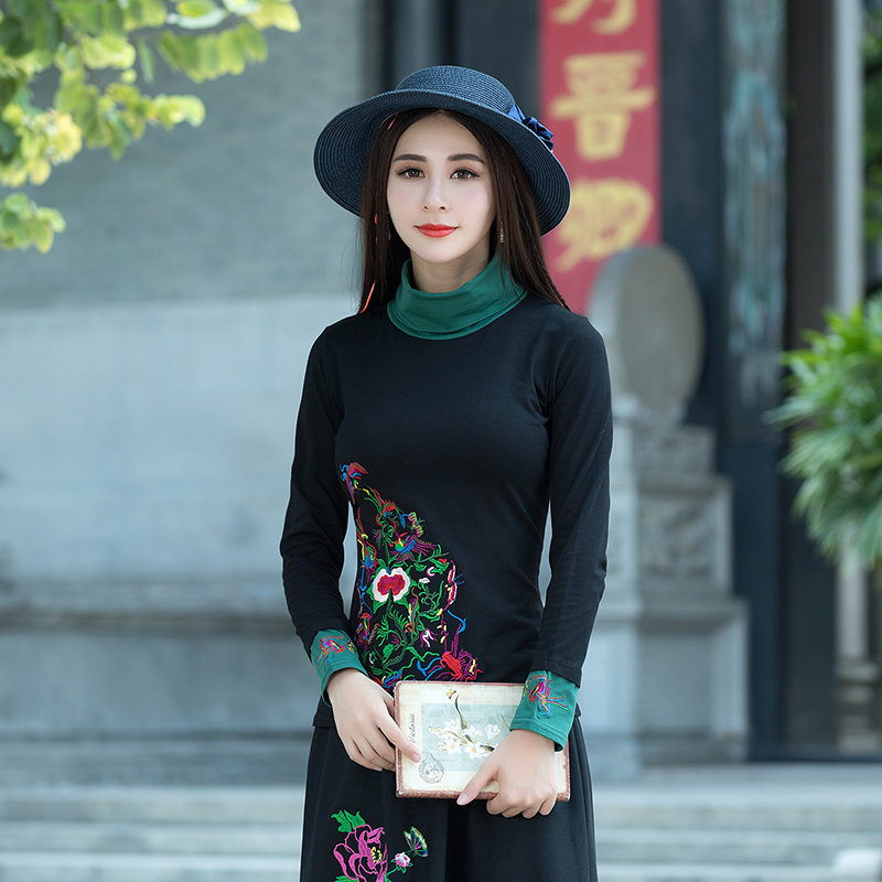 Embroidery Ethnic style Women's wear Autumn and winter new pattern Self cultivation jacket Embroidery Long sleeve High collar Large Base coat T-shirtin the Women's clothing/Boutique , T-shirt  category - from Buy2taobao.com to provide professional Taobao agent buy service