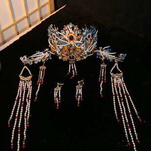 汉服发饰古风头饰流苏套装新款明制发冠发簪全套配饰凤凰烧蓝