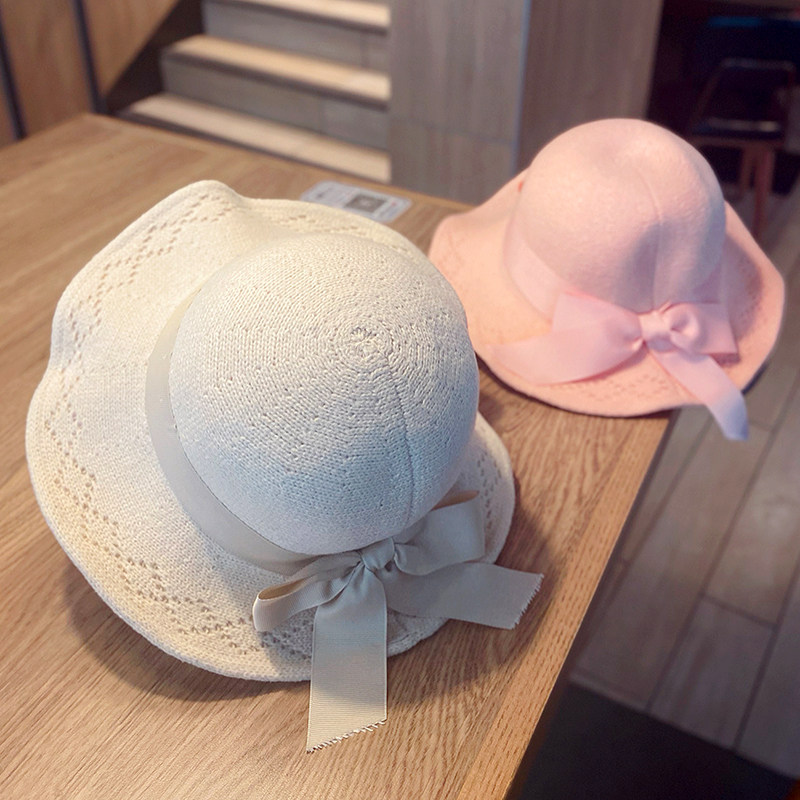 儿童帽子秋冬季女童毛线帽韩版女宝宝时尚大檐渔夫帽冬天公主亲子