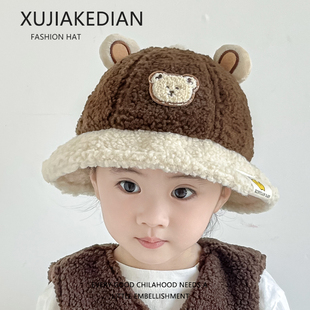 韩版时尚儿童帽子春秋季遮阳防风渔夫帽男女宝宝保暖系带鸭舌帽冬