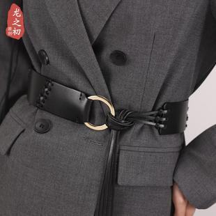 复古流苏打结编织腰带女配外套大衣新款腰封文艺皮带装饰头层牛皮