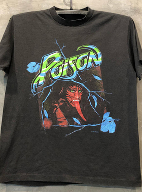 欧美潮牌短袖Poison硬摇滚乐队ins风卡通黑色古着vintage男女T恤