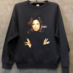 Janet Jackson珍妮杰克逊人像宽松休闲长袖上衣美式复古男女卫衣