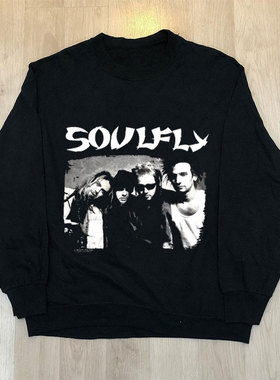 Soulfly飞灵乐队欧美金属摇滚vintage复古长袖男女百搭连帽卫衣潮