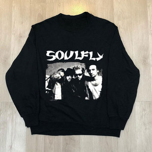Soulfly飞灵乐队欧美金属摇滚vintage复古长袖男女百搭连帽卫衣潮