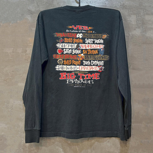 ins超火美式 T恤vintage古着感上衣 哥特风字母创意拼接感潮牌长袖