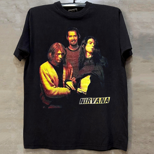 Nirvana涅槃乐队人像插画美式 T恤 FOG潮牌高街西海岸重磅纯棉短袖