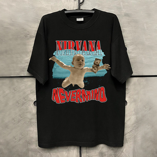 Nirvana涅槃乐队别介意小孩vintage复古短袖 街头男女纯棉T恤 美式