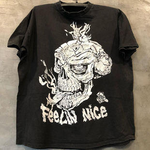 欧美高街FOG摇滚cec慵懒风骷髅头hiphop嘻哈短袖男女重磅棉T恤潮