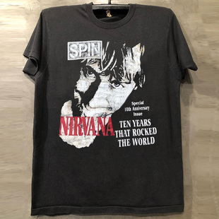 Nirvana涅槃乐队科特柯本周边直喷印花短袖T恤vintage美式半袖男