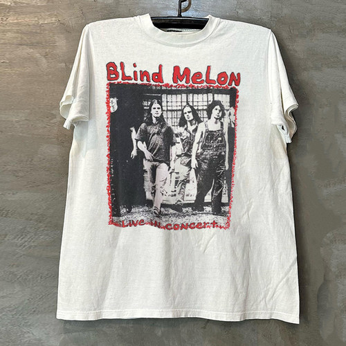 盲瓜乐队美式纯棉小领口短袖T恤