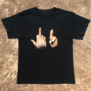 ASAP Rocky美国hiphop嘻哈说唱歌手同款手势短袖vintage复古T恤男