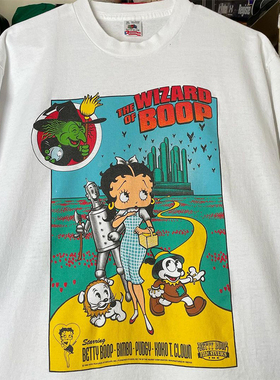 小姐Betty Boop下半身失踪撞色拼接短袖oversize男女潮流T恤