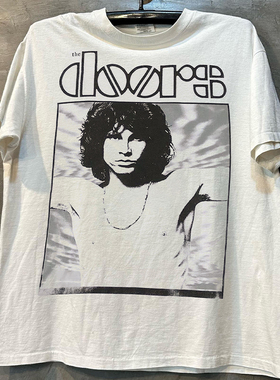 The Doors大门乐队摇滚宽松vintage复古印花短袖男女纯棉重磅T恤