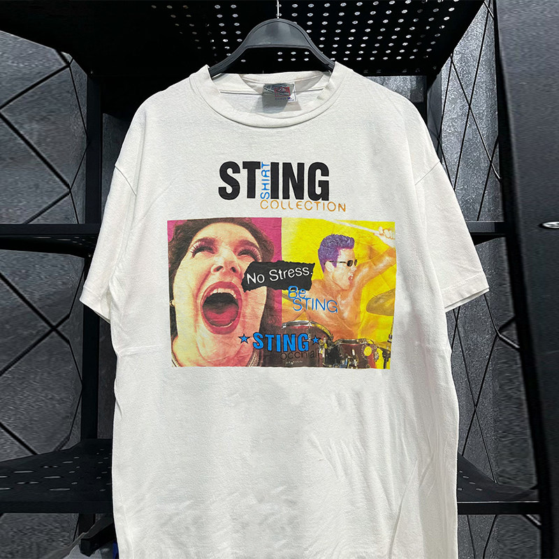 Sting欧美歌手斯汀人像潮牌短袖T恤Rapcore美式街头小领口半袖男