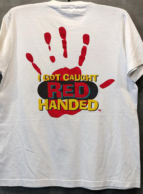 红色手掌泼墨感高街vibe痞帅潮流短袖男女vintage复古风纯棉Tee恤