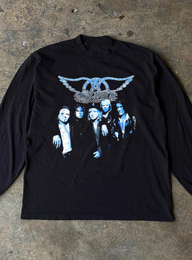 Aerosmith史密斯飞船乐队重金属摇滚hiphop人像印花长袖男女T恤潮