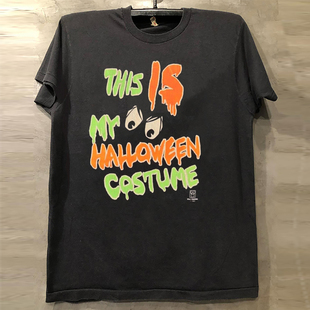 Halloween Costume涂鸦潮牌泼墨式字母短袖T恤chic美式痞帅半袖男