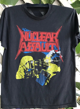 Nuclear Assault乐队高级感cec慵懒风Y2K潮流短袖男女小领口T恤棉