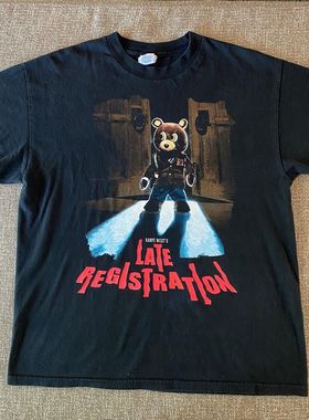 Kanye West侃爷辍学小熊Vintage高街复古男女情侣款宽松短袖T恤潮