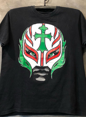 WWF摔角手Rey Mysterio雷密斯特里奥面具学院风短袖男女宽松T恤潮
