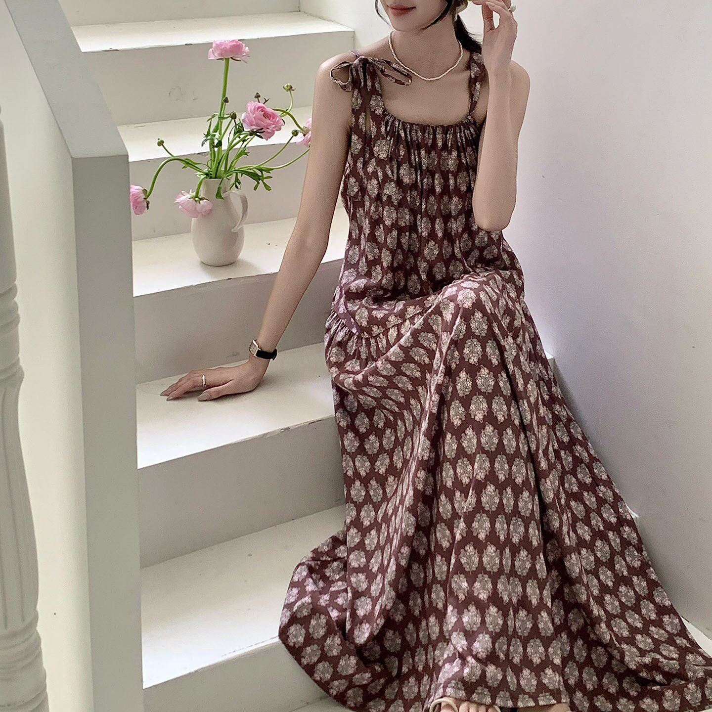 2026夏天睡裙棉绸吊带连衣裙女款长裙可外穿背心坎肩家居服挂脖裙