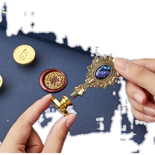 星空火漆印章手柄把柄欧式花纹孔雀金属官印马卡龙色木质握柄