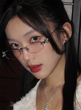 网红款无框氛围感防蓝光素颜眼镜女gm宝石金属老钱风高质感近视镜