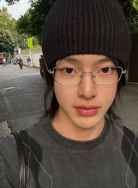 日系长方形窄框银色金丝眼镜女近视素颜神器小脸纯欲高智感眼睛框