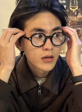 复古黑框近视眼镜男款圆框防蓝光学生可配度数镜片适合大脸女素颜