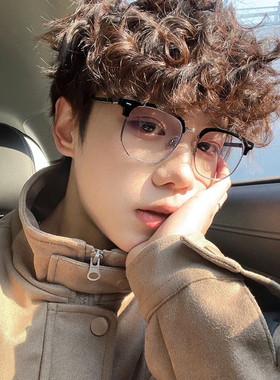 金丝眼镜男士复古半框近视眼睛防蓝光变色素颜平光镜女方圆脸显瘦