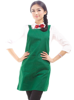 韩版简约帆布H型背带时尚工作围裙20119西餐厅男女服务员围腰定做