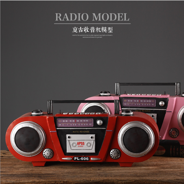 拍照摄影道具磁带机老式铁皮收音机录音机怀旧模型摆件复古装饰品