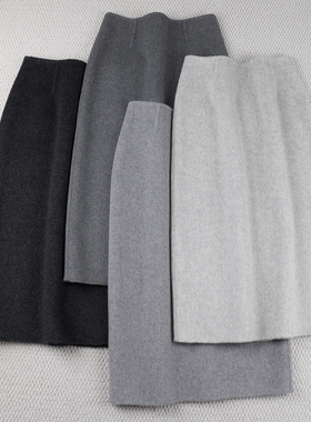 浅中深灰秋冬半身中长裙羊毛呢保暖厚实包臀直筒职业显瘦通勤百搭